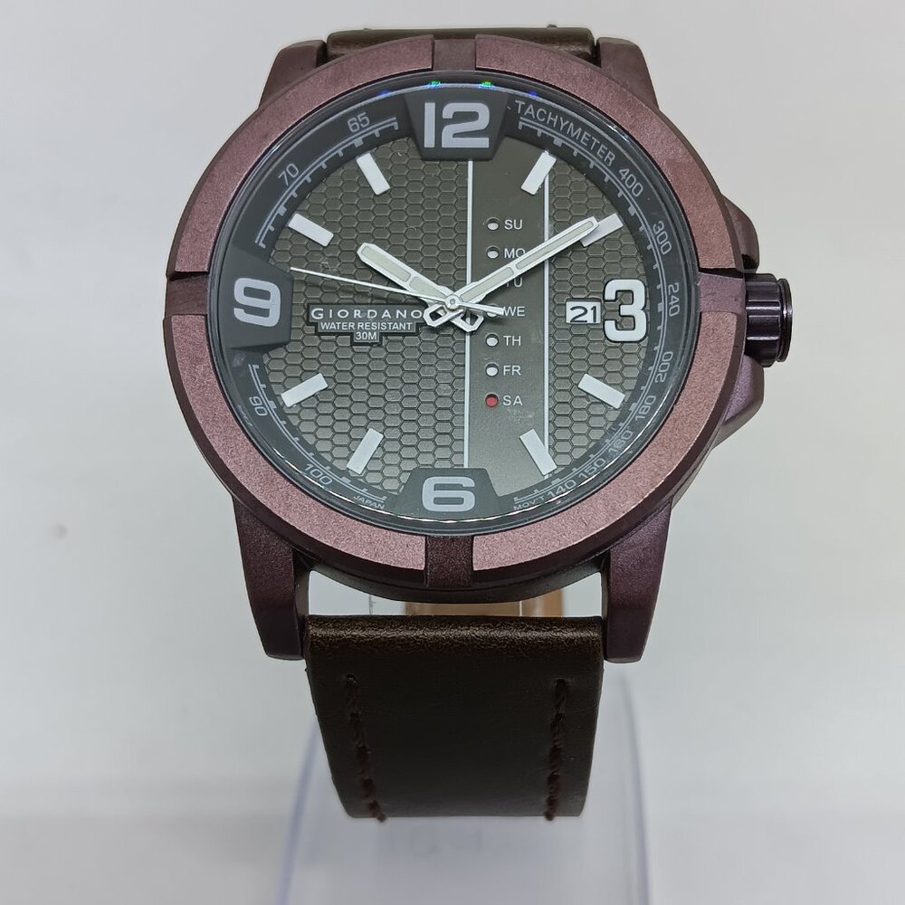 Giordano GD-50007-02 Men's 45mm Brown Multifunction Leather Strap Watch NEW BATT - Picture 3 of 12
